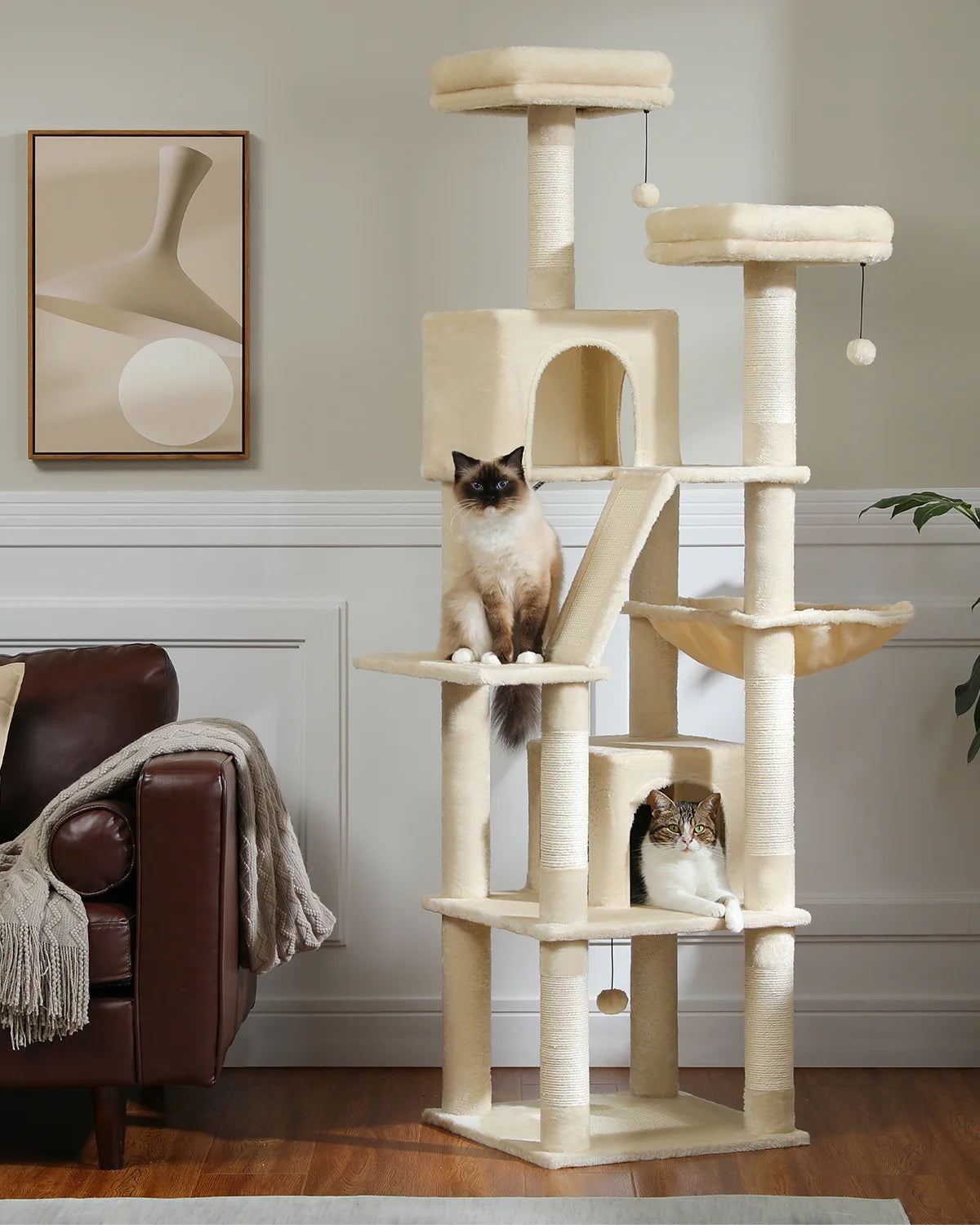 Tall Cat Tree Tower with Scratching Posts & Hammock