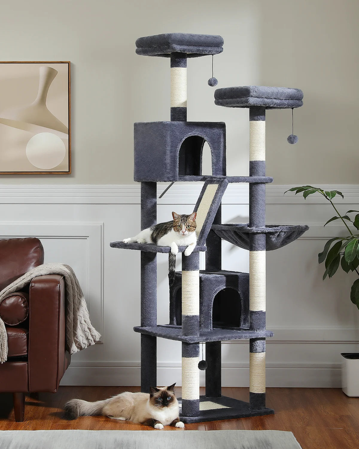 Tall Cat Tree Tower with Scratching Posts & Hammock