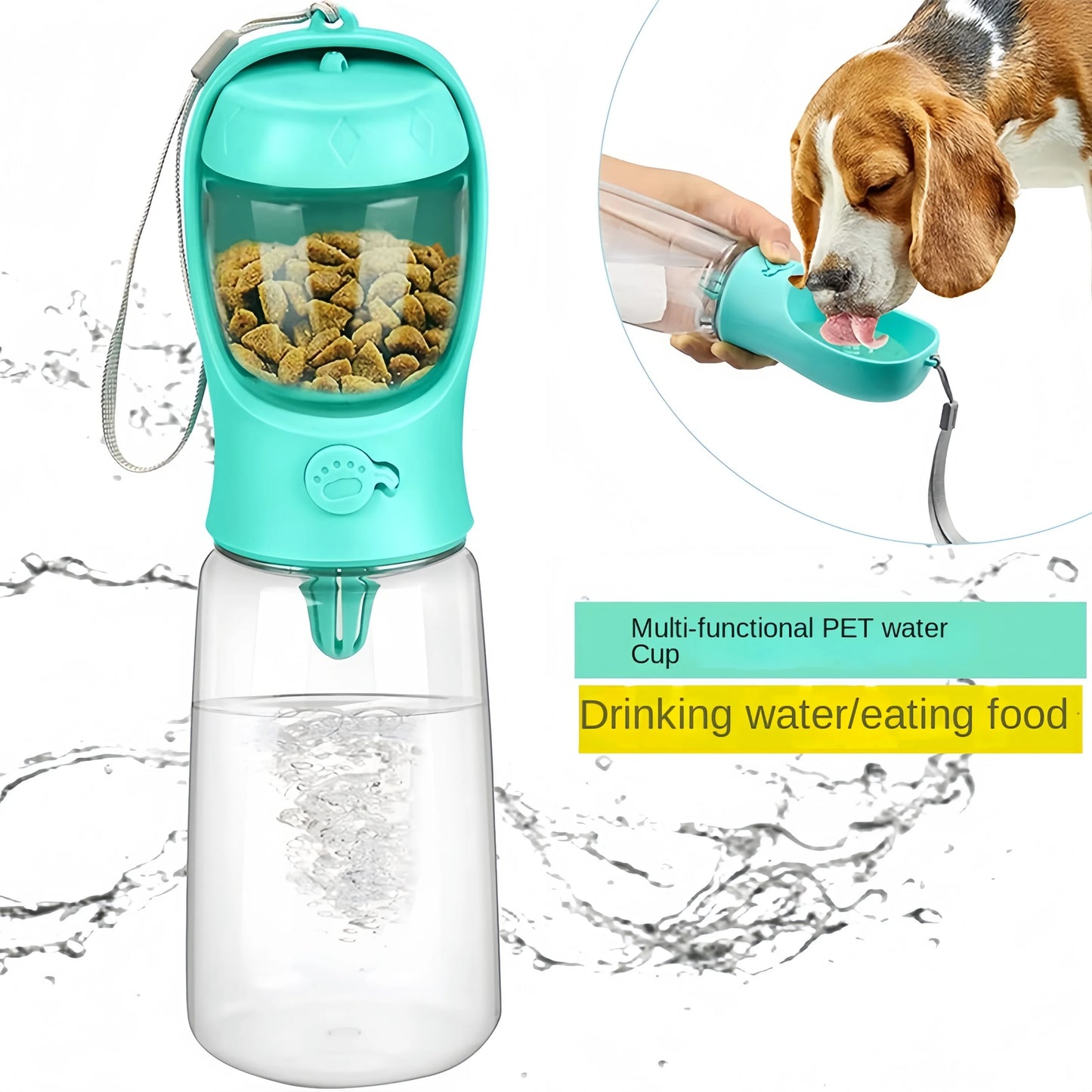 Portable Pet Water Bottle with Food Dispenser