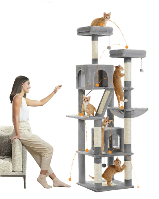 Tall Cat Tree Tower with Scratching Posts & Hammock