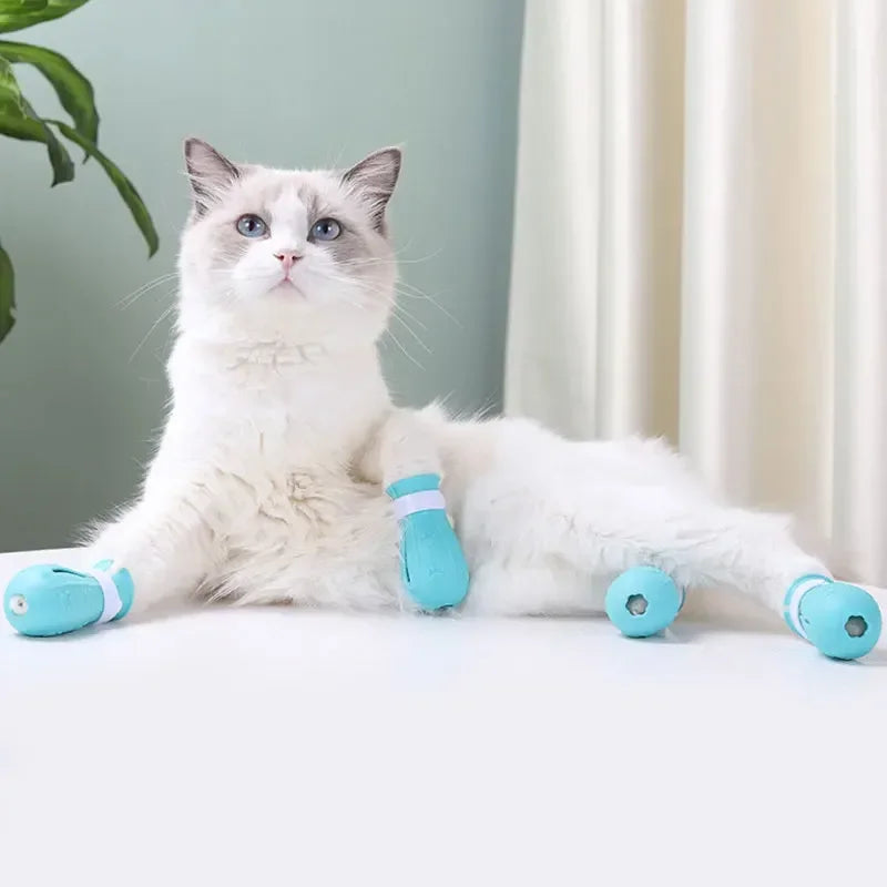 4 pieces Adjustable Cat Paw Protector Booties