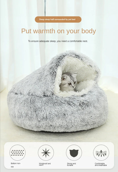 Winter Plush 2-in-1 Pet Cat Bed